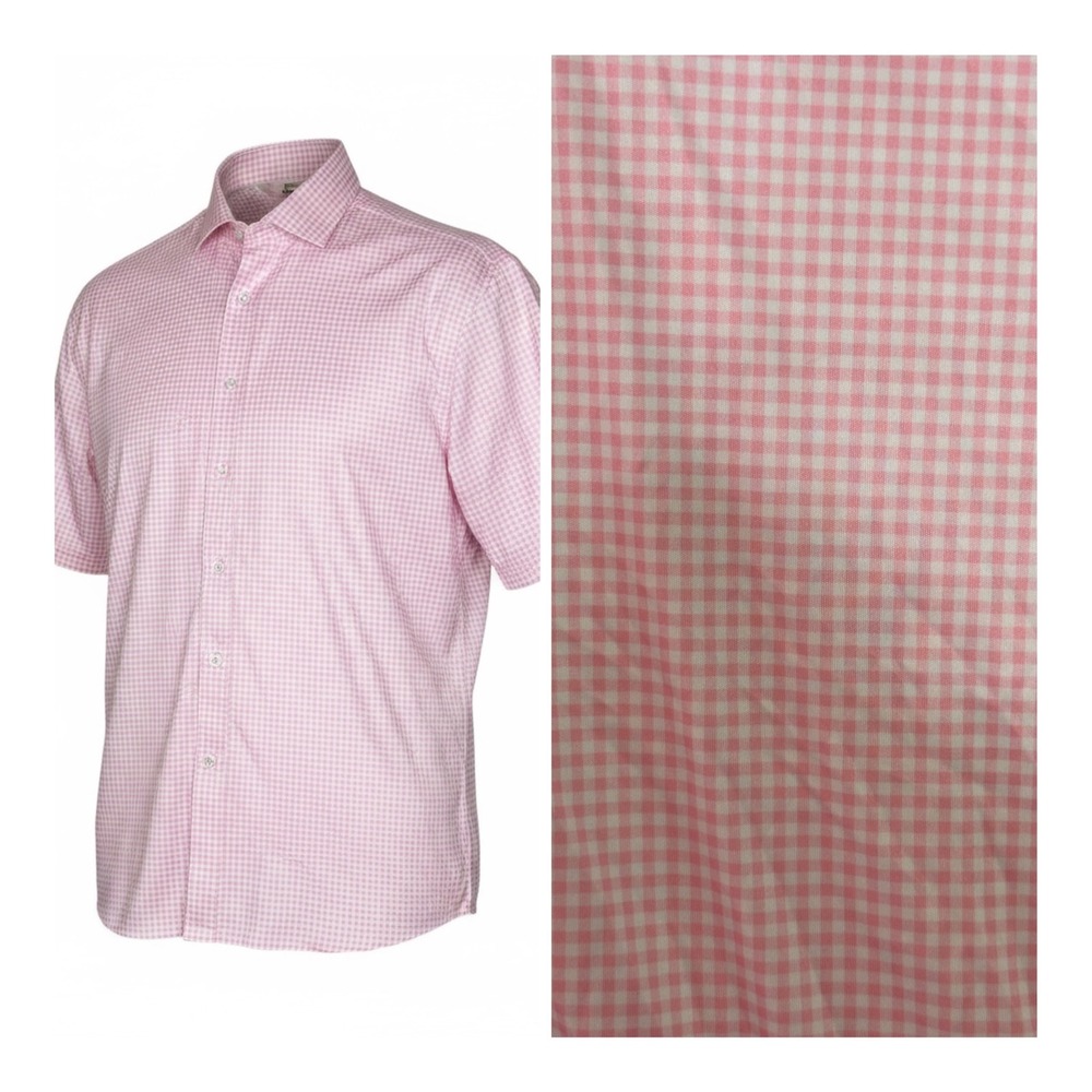 NWOT Collars & Co Mens Pink Gingham Short Sleeve Shirt XL Button Up Dress